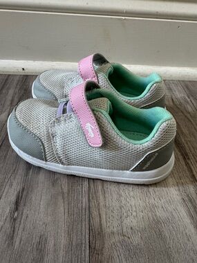 See Kai Run Gray Mesh Sneakers with Pink Strap and Mint Lining washable Velcro